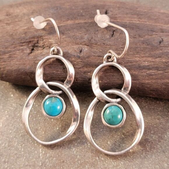 Shablool Israel Turquoise Sterling Double Wavy Earrings - Picture 5 of 8